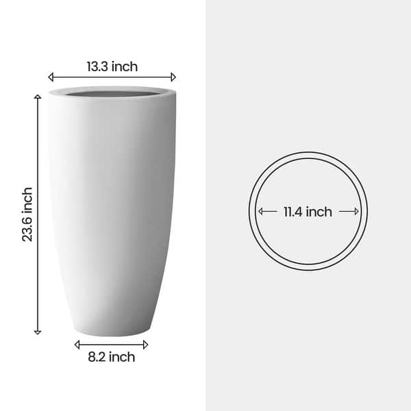 Plantara 24" H Concrete Tall Solid White planter, Large Outdoor Plant